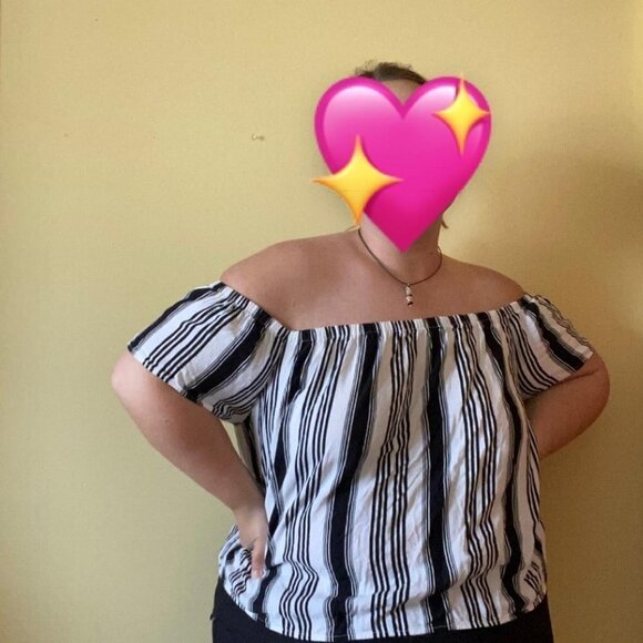 Forever 21 Stripe Off The Shoulder Top Size XL - Picture 4 of 4